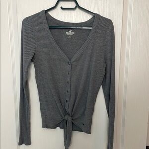 Hollister Women's Gray Ribbed Tie-Front Top